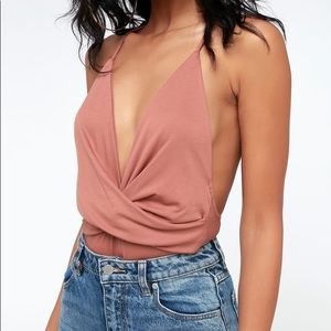 Lulu’s Pink V Neck Bodysuit